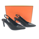 Black LOVER 80 Palladium Kelly Buckle Slingback Leather Pumps / HERMES - Size 36