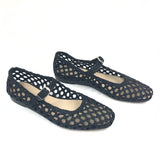 Black MARY JANE Woven Leather Buckled Ballet Flats / LE MONDE BERYL - Size 39