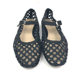 Black MARY JANE Woven Leather Buckled Ballet Flats / LE MONDE BERYL - Size 39
