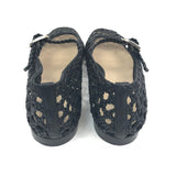 Black MARY JANE Woven Leather Buckled Ballet Flats / LE MONDE BERYL - Size 39