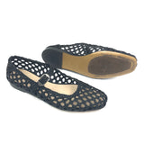 Black MARY JANE Woven Leather Buckled Ballet Flats / LE MONDE BERYL - Size 39