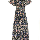 Black Metallic JESSY Floral Printed Maxi Dress / BA&SH - Size 0