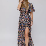 Black Metallic JESSY Floral Printed Maxi Dress / BA&SH - Size 0