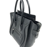 Black MICRO LUGGAGE Drummed Calfskin Handbag / CELINE