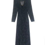 Black Micro Polka-dots Long Sleeves Maxi Dress / MAJE - Size 36