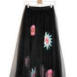 Black MIRAGE Celestial Motifs Embellished Tulle Midi Skirt / VICTORIA LEIVISSA - Size S
