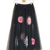 Black MIRAGE Celestial Motifs Embellished Tulle Midi Skirt / VICTORIA LEIVISSA - Size S
