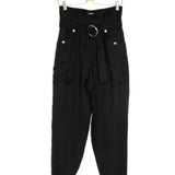 Black MOHON Linen Blend Belted Paperbag Pants / IRO - Size 34