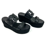 Black Nappa Leather ITHEA 30 Rope Wedge Espadrille Sandals / HERMES - Size 38