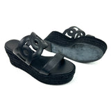 Black Nappa Leather ITHEA 30 Rope Wedge Espadrille Sandals / HERMES - Size 38