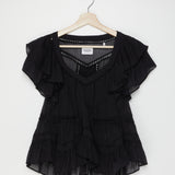Black Organic Cotton Ruffled Blouse - model MADRANA / ISABEL MARANT ETOILE - Size 34