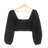 Black Pat Moire Balloon Sleeve Top / RACIL - Size 36