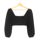 Black Pat Moire Balloon Sleeve Top / RACIL - Size 36