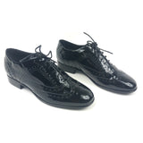 Black Patent Leather Brogue Lace-up Oxfords Shoes / CHANEL - Size 38