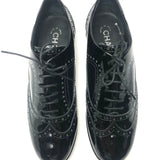 Black Patent Leather Brogue Lace-up Oxfords Shoes / CHANEL - Size 38