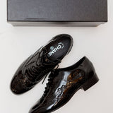 Black Patent Leather Brogue Lace-up Oxfords Shoes / CHANEL - Size 38