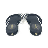 Black Pearl Embellished Velvet Thong Sandals / CHANEL - Size 38.5