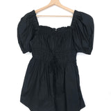 Black Poplin Smocked Balloon Sleeves Playsuit / ULLA JOHNSON - Size US 8