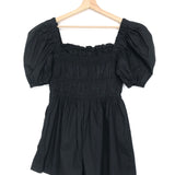 Black Poplin Smocked Balloon Sleeves Playsuit / ULLA JOHNSON - Size US 8