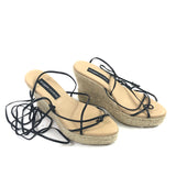 Black Portofino Leather Lace-up Wedge Espadrilles Sandals / ALEX RIVIERE STUDIO X MANEBI - Size 39