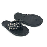 Black Puffed Leather Straps with Dazzling Studs Flip-flop Sandals / ISABEL MARANT X HAVAIANAS - Size BR 35-36