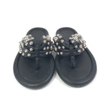 Black Puffed Leather Straps with Dazzling Studs Flip-flop Sandals / ISABEL MARANT X HAVAIANAS - Size BR 35-36