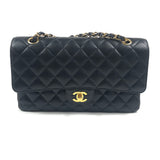 Black Quilted Caviar Medium Classic Double Flap GHW  Bag / CHANEL
