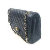 Black Quilted Caviar Medium Classic Double Flap GHW  Bag / CHANEL