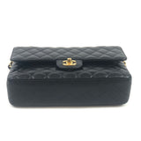 Black Quilted Caviar Medium Classic Double Flap GHW  Bag / CHANEL