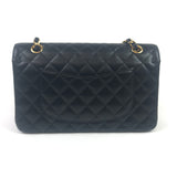 Black Quilted Caviar Medium Classic Double Flap GHW  Bag / CHANEL