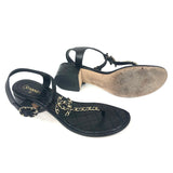 Black Quilted CC Chain T-Strap Leather Sandals / CHANEL - Size 39