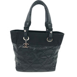 Black Quilted Coated Canvas Paris Biarritz PM Tote Bag / CHANEL