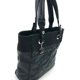 Black Quilted Coated Canvas Paris Biarritz PM Tote Bag / CHANEL