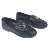 Black Quilted Lambskin Leather CC Turnlock Loafers / CHANEL - Size 37