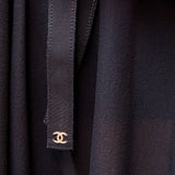 Black Ribbon with Silver Chain Belt / CHANEL - Size S