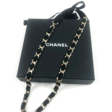 Black Ribbon with Silver Chain Belt / CHANEL - Size S