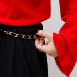 Black Ribbon with Silver Chain Belt / CHANEL - Size S