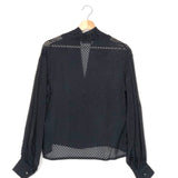 Black RING CUT YARN Jacquard Silk Blouse / ROSEANNA - Size 36