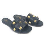 Black Roman Stud Quilted Leather Flat Slide Sandals / VALENTINO - Size 41