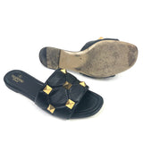 Black Roman Stud Quilted Leather Flat Slide Sandals / VALENTINO - Size 41