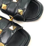Black Roman Stud Quilted Leather Flat Slide Sandals / VALENTINO - Size 41