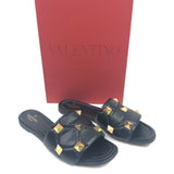 Black Roman Stud Quilted Leather Flat Slide Sandals / VALENTINO - Size 41