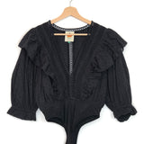 Black Ruffled Cotton Bodysuit / FARM RIO - Size S