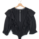 Black Ruffled Cotton Bodysuit / FARM RIO - Size S