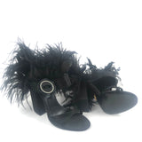 Black Satin Ostrich Feather Trim Block Heel Sandals / PRADA - Size 37