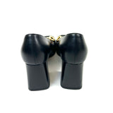 Black SIGNORA Leather Gold-Tone Horsebit Block Heeled Pumps / GUCCI - Size 39.5