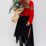 Black Silk Chiffon Asymmetric Midi Skirt / CHLOE - Size 36