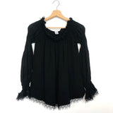 Black Silk Off-shoulder Blouse / OSCAR DE LA RENTA - Size 8