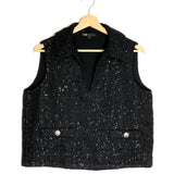 Black Sleeveless Sequined Tweed Top / MAJE - Size 3