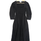 Black Smocked Poplin Organic Cotton Midi Dress / GANNI - Size 34